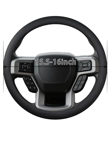 Leather Steering Wheel Cover for Ford F150/F250/F350, 15.5-16 Inch Truck Steering Wheel Grip, Breathable & Anti-Slip, Premium Semi Car Accessories (Black) - color: Black