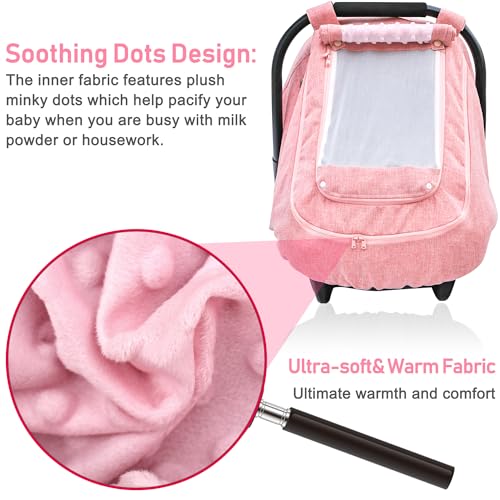 Waterproof Baby Car Seat Cover，YVMVDV Patented Pink Cold Weather Carseat Cover for Babies,Infant Car Seat Cover Canopy for Girls, Windproof Car Seat Canopy for Girls, Keeps Babies Warm and Cozy - color: Thick-Pink