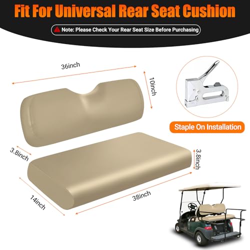 Golf Cart Rear Seat Covers Staple On Replacement for Aftermarket Rear Seat, Beige Leather - color: Beige, size: Aftermarket Rear Seat(Universal Fit)