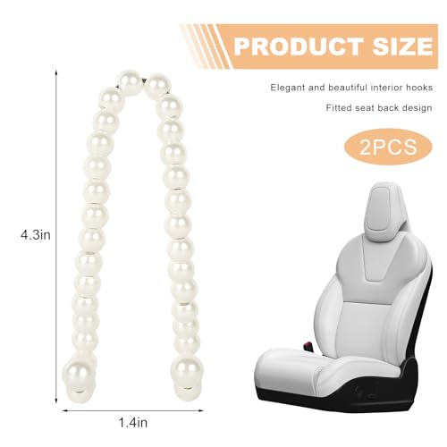 2 PCS Elegant Pearl Car Seat Headrest Hook, Cute Pearl Car Seat Back Hook Storage Organizer, Exquisite Headrest Hanger Purse Holder Interior Decoration for Women Girls