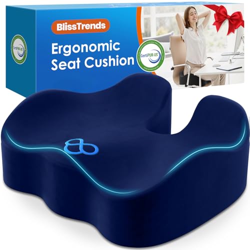 BlissTrends Seat Cushion,5.2in Thick Memory Foam Cushions for Office Chair, Car Seat, Airplane, Relieving Pressure Tailbone Sciatica Back Pain for Long Sitting Office Workers, Car Drivers Blue - color: Blue, size: X-Large