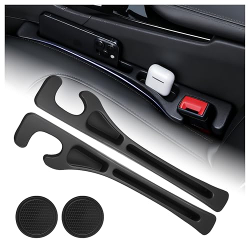 2-in-1 Car Seat Gap Filler Organizer & Car Coasters for Cup Holders Set,New Cars Seat Gap Plug with Storage Slot,Universal in Between Cars Seats Catcher Fit for Trucks SUVs