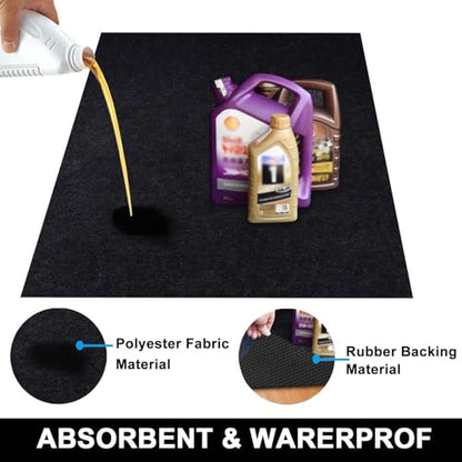 AiBOB Oil Spill Mat, 70 X 60 inches, Garage Floor Mat Under Car, Waterproof Backing Absorbent Pad Protects Floor, Durable, Reusable, Black - size: 70'' X 60''