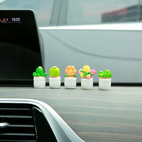 YGMONER Mini Flower Pot Car Ornament & Mini Succulent Dashboard Decor, 5pcs Desktop Miniature Pottery Planter for Car Interior Decoration