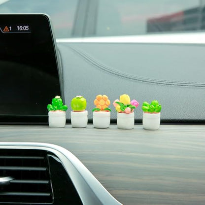 YGMONER Mini Flower Pot Car Ornament & Mini Succulent Dashboard Decor, 5pcs Desktop Miniature Pottery Planter for Car Interior Decoration