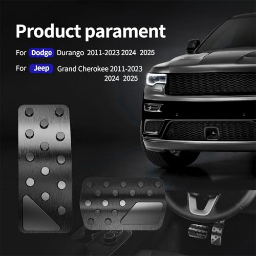 Aluminum Alloy Pedal Cover for Jeep Grand Cherokee 2011-2024 2025 Dodge Durango 2011-2024 2025 No Drilling Aluminum Brake and Accelerator Pedal Covers 2PCS(Black) - color: Black