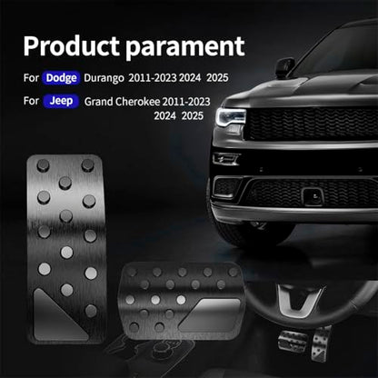 Aluminum Alloy Pedal Cover for Jeep Grand Cherokee 2011-2024 2025 Dodge Durango 2011-2024 2025 No Drilling Aluminum Brake and Accelerator Pedal Covers 2PCS(Black) - color: Black