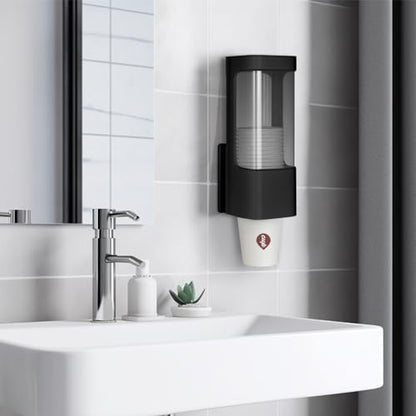 Cup Dispenser, Wall Mounted Water Cooler Cup Dispenser for 3oz-5oz Disposable Cups, Bathroom Cup Holder, Plastic Paper Cup Dispenser with Adhesive/Screw Mount for Office, Hospital, Bathroom - color: Black