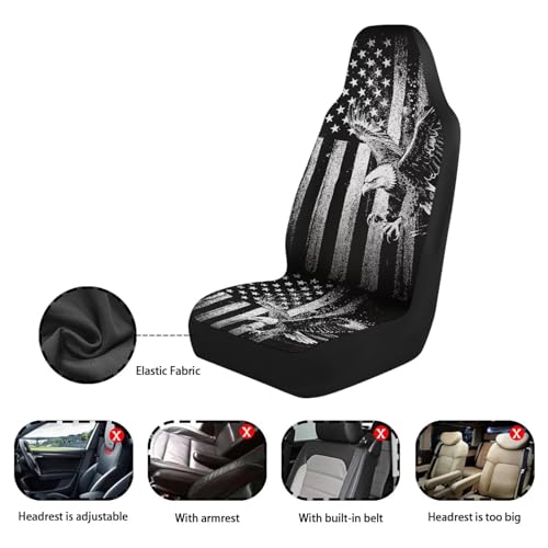 Dreaweet Black White American Eagle Car Seat Covers Front Seats Only Universal Washable 2 Piece Patriotic Car Accessories High Back Bucket Seat Covers for Most Cars SUV Trucks - color: Black White American Eagle