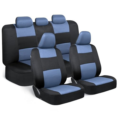 BDK PolyPro Car Seat Covers Full Set in Blue Gray on Black, Front and Rear Split Bench Seat Covers for Cars, Easy to Install Car Seats Cover Set and Accessories for Auto Trucks Van SUV - Blue Gray - color: Blue Gray