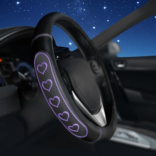 Ventilated Heart-Shaped Steering Wheel Cover with Anti-Slip Leather Grip. Compatible with Ford, Toyota, Honda, Nissan, and Chevrolet Vehicles for 14.5-15.2 inch Round Steering Wheels. - color: love Pink