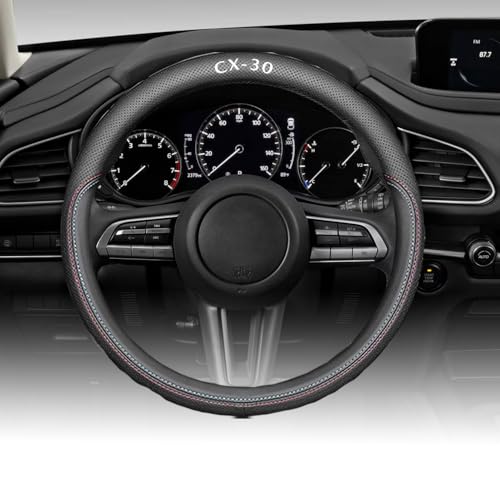 Custom Interior Accessories for Mazda CX-30 CX30 2020 2021 2022 2023 2024 2025 2026 Steering Wheel Covers Leather Sporty Racing Faux Comfortable Handle 1Pcs/Set(Red Stitching+Blue Stitching) - color: Red stitching+Blue stitching, size: CX-30 2020-2026