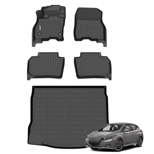 Binmotor-All Weather Car Floor Mats and Cargo Liner Set for Nissan Leaf 2018-2025, 2 Rows with Cargo Mat Set, TPE Liners for Nissan Leaf Accessories Mats Trunk Liner Mat-Black - style: 1) Car Mats for Nissan Leaf (2018-2025)
