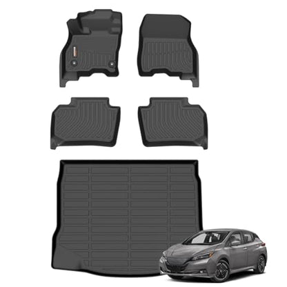 Binmotor-All Weather Car Floor Mats and Cargo Liner Set for Nissan Leaf 2018-2025, 2 Rows with Cargo Mat Set, TPE Liners for Nissan Leaf Accessories Mats Trunk Liner Mat-Black - style: 1) Car Mats for Nissan Leaf (2018-2025)