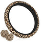 Leopard Cheetah Print Steering Wheel Cover - Universal 14-15 Inch Anti-Slip Breathable with 2pc Animal Print Matching Coasters Set for Men Women - color: Leopard