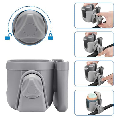 Accmor Stroller Cup Holder with Phone Holder, Bike Cup Holder, Universal Cup Holder for Uppababy Nuna Doona Strollers, 2-in-1 Cup Holder for Walker, Wheelchair, Scooter - color: All Grey