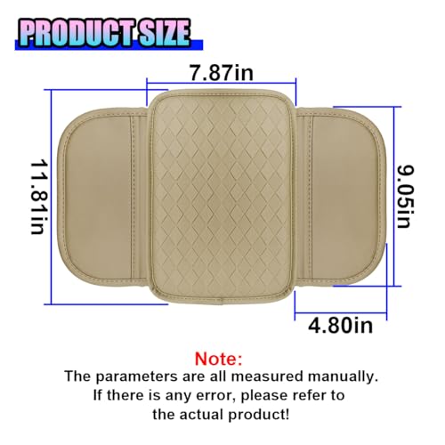 Leather Car Center Console Cover, Anti-Scratch Auto Middle Console Protective Cushion with 2 Storage Bags, Universal Waterproof Vehicle Armrest Pad Accessory for Sedan, SUV, Truck (Beige) - color: Beige