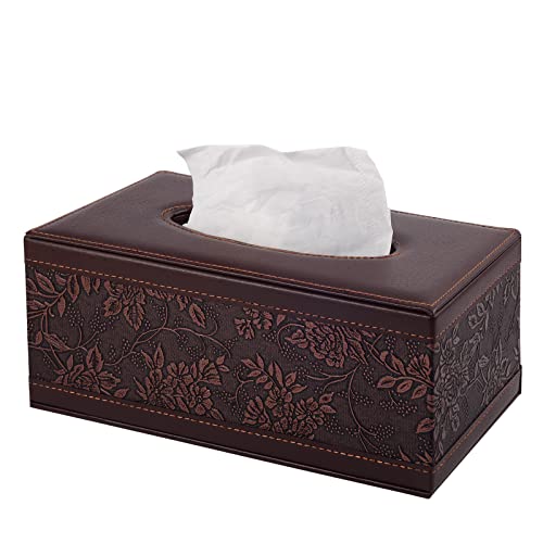 PU Leather Tissue Box Cover Tissue Box Holder Rectangle Tissues Organizer with Magnetic Bottom,Decorative Napkin Caddy for Vanity Dresser Night Stand Table Countertop Home Office Car,Retro - color: Rectangular Tissue Box-retro