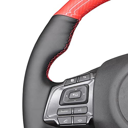 MEWANT Hand-Sewing DIY Red Glossy Carbon Fiber + Black Microfiber Leather Car Steering Wheel Cover for Subaru WRX (STI) 2015-2019 / Levorg 2015-2019/ WRX Steering Wheel Cover Accessories - color: style-19：Red Glossy Carbon Fiber+Black PU Leather