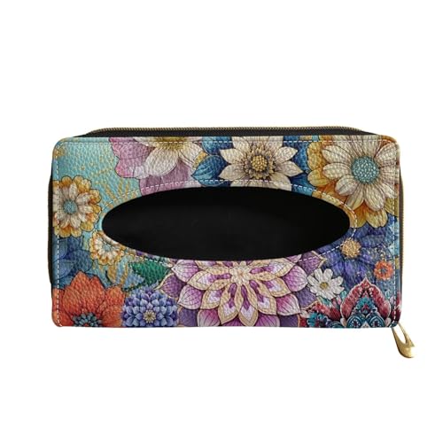 Biyejit Car Tissue Holder, Boho Flowers Hanging Napkin Case, PU Leather Tissue Box for Car Sun Visor, Backseat for Car Decor - color: Boho Flowers, size: 1 Pack