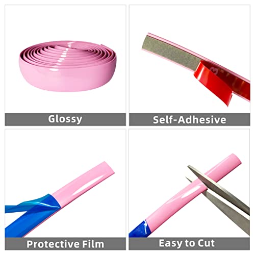 16Ft Soft Pink Car Motor Bike Self-Adhesive Exterior and Interior Molding Trim Universal Dashboard Bumper Window Door Body Side Decorative Strip Scratch-Proof (Width: 1/2 inch (12mm)) - style: Width: 1/2 inch (12mm)
