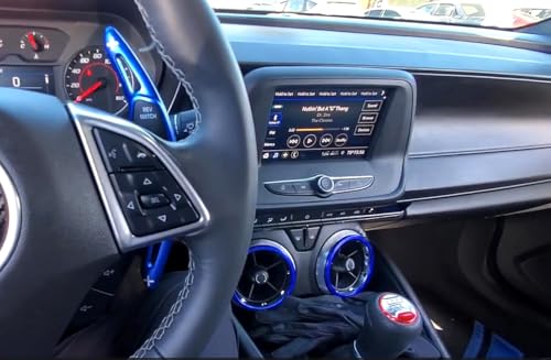 iJDMTOY 4pc Sports Blue Aluminum Air Conditioner Outer Vent Decoration Trim Covers Compatible with Chevrolet 2016-up Gen6 Camaro