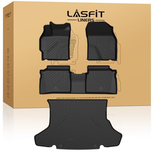 LASFIT Floor Mats & Cargo Mat for Toyota Prius 2010-2015, All Weather TPE Custom Fit Easy Clean Durable No-Curling Floor Liners for Prius 2010 2011 2012 2013 2014 2015 Car Mats & Trunk Mat - color: 5)2010-2015|Prius|Floor&Cargo Mats, size: 5)2010-2015|Pri