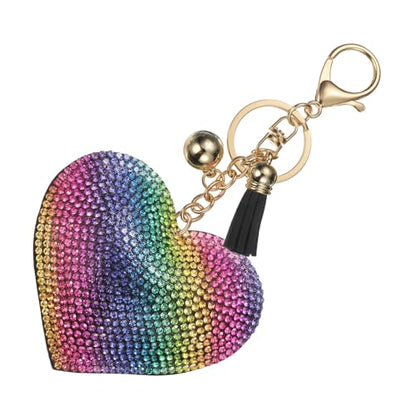 PATIKIL Rhinestone Keychains for Women, Cute Bling Heart Shape Purse Charm for Bag Handbags Car Keys - color: Gold-black Rainbow