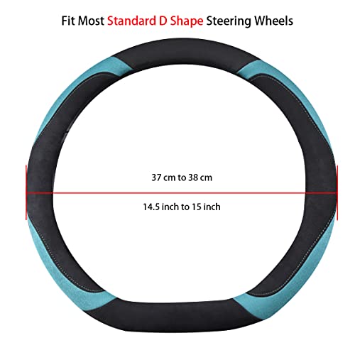 Soft Suede D Shape Steering Wheel Cover, Warm Steering Wheel Cover Fashion Universal 15 inch, Green and Black - color: Green and Black, size: D Shape