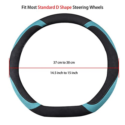 Soft Suede D Shape Steering Wheel Cover, Warm Steering Wheel Cover Fashion Universal 15 inch, Green and Black - color: Green and Black, size: D Shape