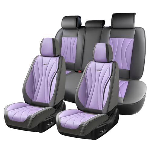 Coverado Seat Covers Full Set, Leather Car Seat Covers, Waterproof Seat Covers for Cars, Front and Back Car Seat Protectors, Car Seat Cushions Universal Fit for Most Cars (Gray&Purple) - color: Gray&Purple, size: FullSet