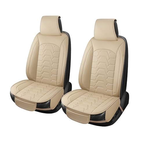 Leather Car Seat Covers Breathable Front Seat Protector Automotive seat Covers Universal Fit for Most Vehicles Cars Trucks SUVs Vans (Beige，2PCS) - color: BEIGE