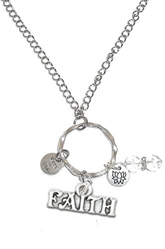 Rear View Mirror Car Charm Ornament, Sun Catcher, Hanging Pendant, Stainless Steel Chain and Crystal Accents, Packaged in a Gift Bag (Faith) - size: Faith