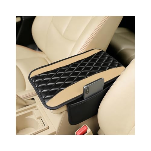 Car Center Console Cushion Pad, Universal Leather Waterproof Armrest Seat Box Cover Protector with 2 Side Storage Pocket,Comfortable Car Decor Fit for Most Vehicle SUV (Beige) - color: Beige