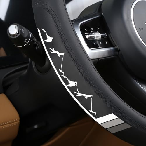 Premium Leather Sport Mountain Steering Wheel Cover 15.5inch for Men Women Compatible with Car Truck SUV