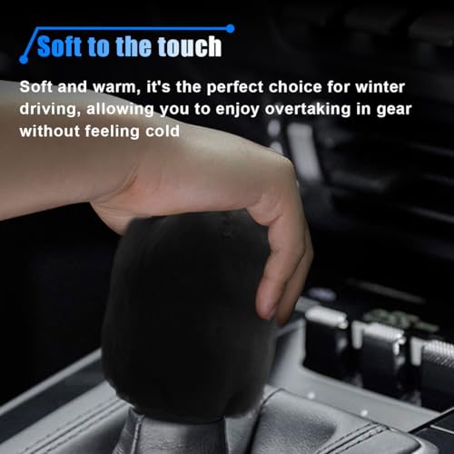 2PCS Plush Car Gear Shift Knob Cover & Handbrake Cover, Soft Fluffy Shift Knob Brake Handle Protector, Universal Car Interior Accessories (Black) - color: Black
