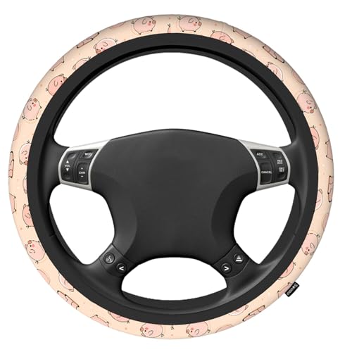 Swono Pig Cute Auto Car Steering Wheel Cover for Women Girls Funny Cartoon Cute Pigs Pink 15 Inch Steering Wheel Protector Case,Fits for Automotive Car SUV Sedans - color: multi-055