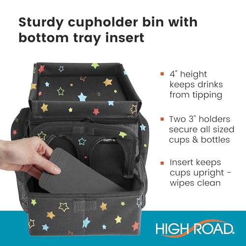 High Road CarHop Car Caddy Organizer with Road Trip Cooler, Car Cup Holder Bin, Sturdy Snack and Play Lid and 6 Organization and Storage Pockets, Starry Night - color: Stars