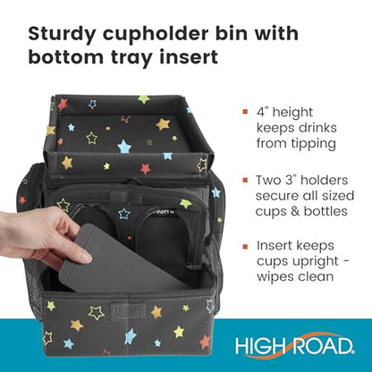 High Road CarHop Car Caddy Organizer with Road Trip Cooler, Car Cup Holder Bin, Sturdy Snack and Play Lid and 6 Organization and Storage Pockets, Starry Night - color: Stars