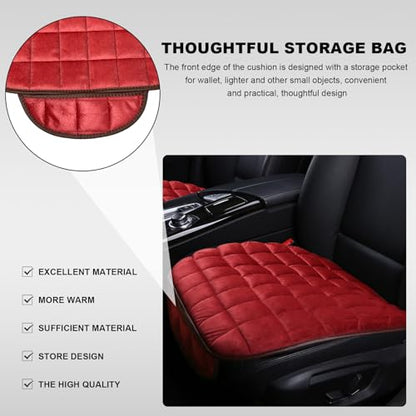 DXNQ Car Seat Cushion, Soft Plush Auto Seat Cover with Non-Slip Silicone Bottom & Storage Pocket, Universal Breathable Vehicle Seat Cushion Pad for Car Truck SUV, Car Accessories (Red) - color: Red