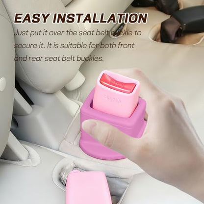 2PCS Car Seat Belt Buckle Holder, Easy Access Silicone Auto Seatbelt Buckle Booster, Seat Belt Buckles Fixer Cover Makes Receptacle Stand Upright Buckling for Kids, Car Accessories (Pink) - color: Pink