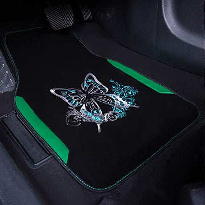 CAR PASS Embroidery Butterfly Car Floor Mats, Green Carpet Floor mats with Heel Pad, Universal Fit for Suvs,Sedans,Trucks,Cars, Set of 4 (Black and Green) - color: Green Butterfly