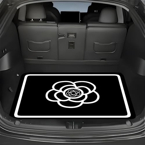 Universal Car Trunk Mat 29" x 39", Fashion White Flowers All Weather Trunk Protection Cargo Liner, Durable Cargo Mat Rear Trunk Liner, Stylish Vehicle Interior Accessories Suitable for Most Car Models - color: White Flowers