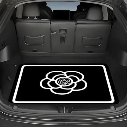Universal Car Trunk Mat 29" x 39", Fashion White Flowers All Weather Trunk Protection Cargo Liner, Durable Cargo Mat Rear Trunk Liner, Stylish Vehicle Interior Accessories Suitable for Most Car Models - color: White Flowers