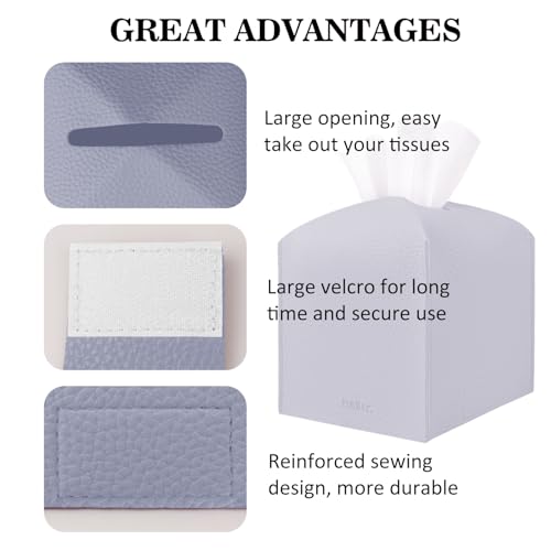 Tissue Box Cover Holder Square Tissue Cube Cover PU Leather Tissue Organizer with Bottom Belt for Bathroom, Tabletop, Car, Night Stands, Office, Home, Kitchen (1, Violet) - color: Violet