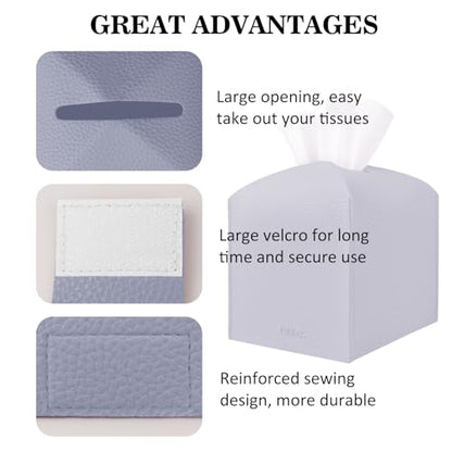 Tissue Box Cover Holder Square Tissue Cube Cover PU Leather Tissue Organizer with Bottom Belt for Bathroom, Tabletop, Car, Night Stands, Office, Home, Kitchen (1, Violet) - color: Violet