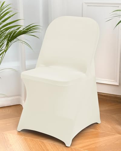20 Packs Ivory Biege Spandex Stretch Folding Chair Covers for Wedding Party,Universal Fitted Washable Dining Seat Slipcovers Protector Decoration for Holiday Banquet Celebration Event - color: Ivory, size: 20 PCS