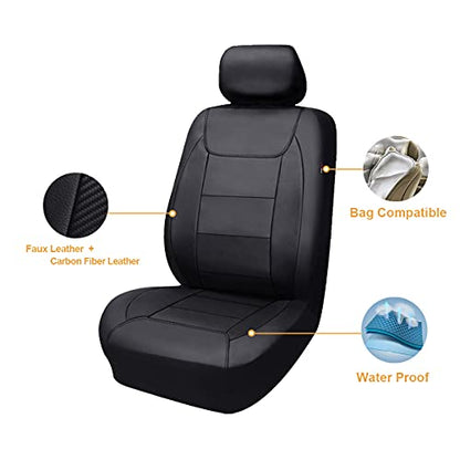 Flying Banner car seat Covers Protects Water Proof Faux Leather Carbon Fiber Front and Rear Bench (Black Black, Full Set - 9PCS) - color: Solid Black, size: Full Set -- 9PCS