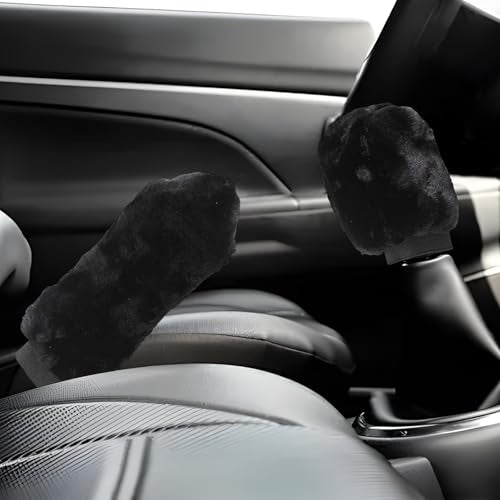 Sun Walker Fluffy Car Gear Shift Knob & Handbrake Cover, Furry Auto Hand Brake Handle & Shifter Stick Protective Cover, Soft Plush Decorative Protector Interior Accessories for Vehicles (Black) - color: Black
