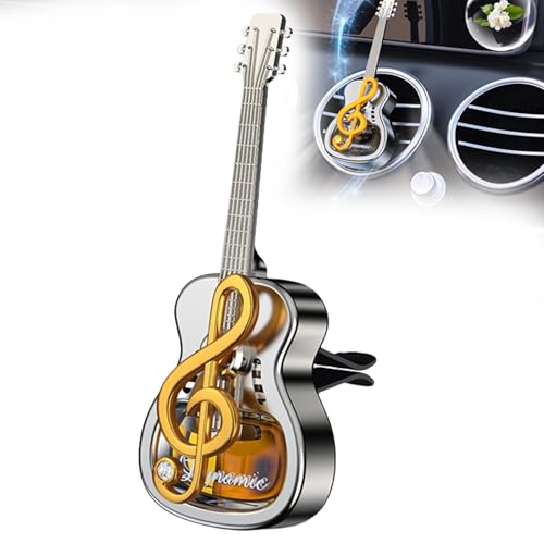 2025 Guitar Car Air Freshener Diffuser Vent Clip Perfume Mini Portable Diffuser Automobile Dashboard Decoration Automobile Air Conditioner Decoration(no perfume) (golden, medium,Without perfume) - color: golden